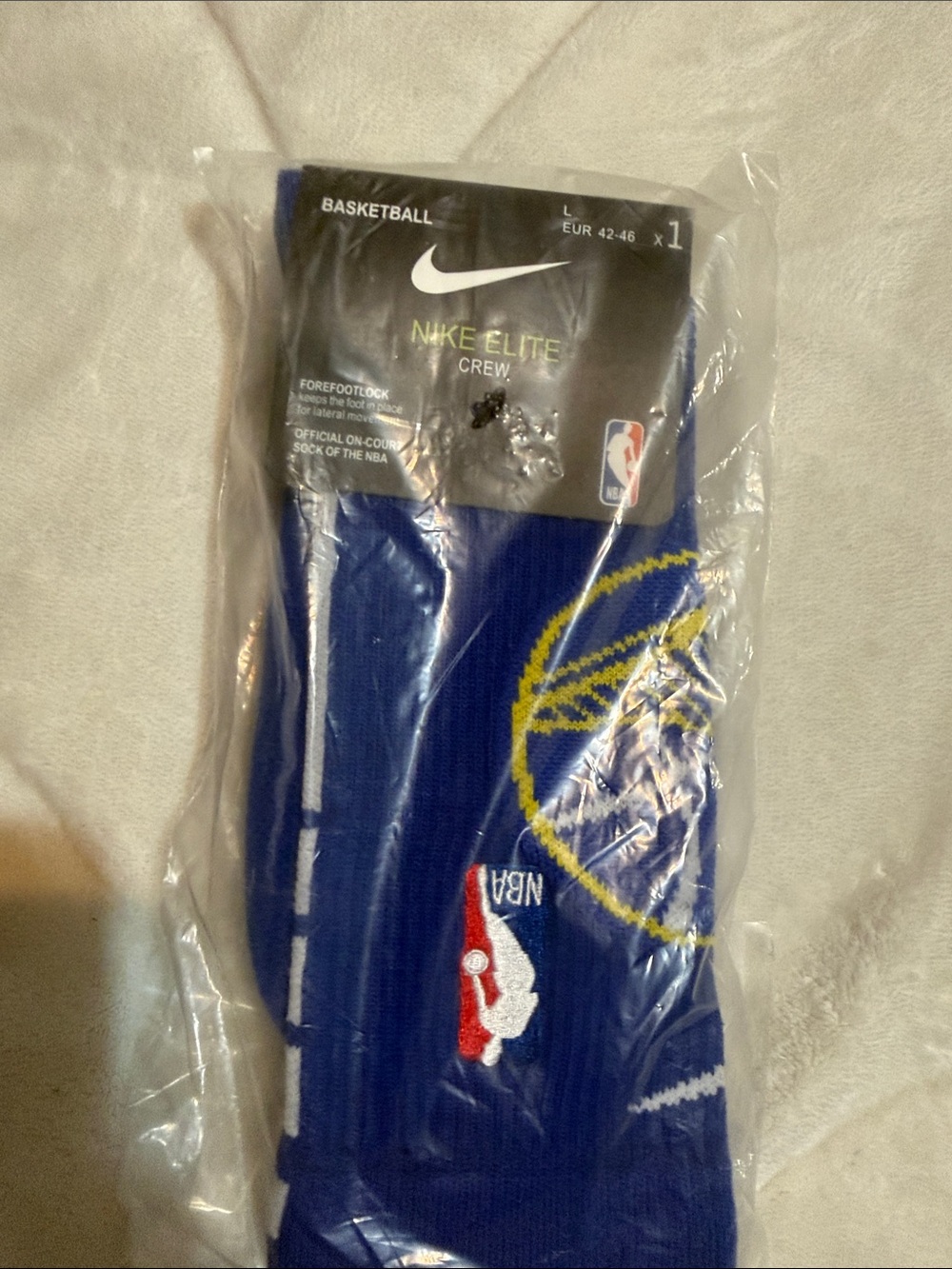 Nike Elite Crew Socks - Blue with Yellow & White NBA Logo